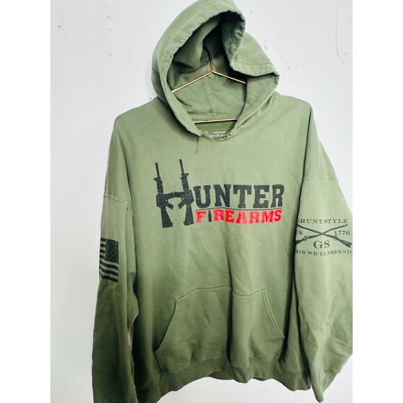 GRUNT STYLE Green Hunter Firearms logo Army Military Green Hoodie Mens sz XXL - Picture 5 of 11
